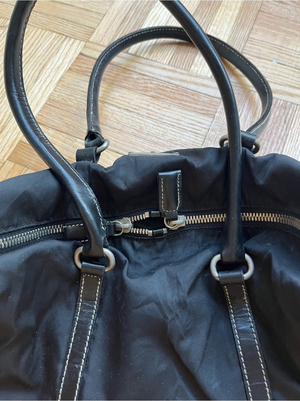 Vintage Prada Black Nylon Leather Handle Shoulder Bag – As Is - Picture 7 of 14